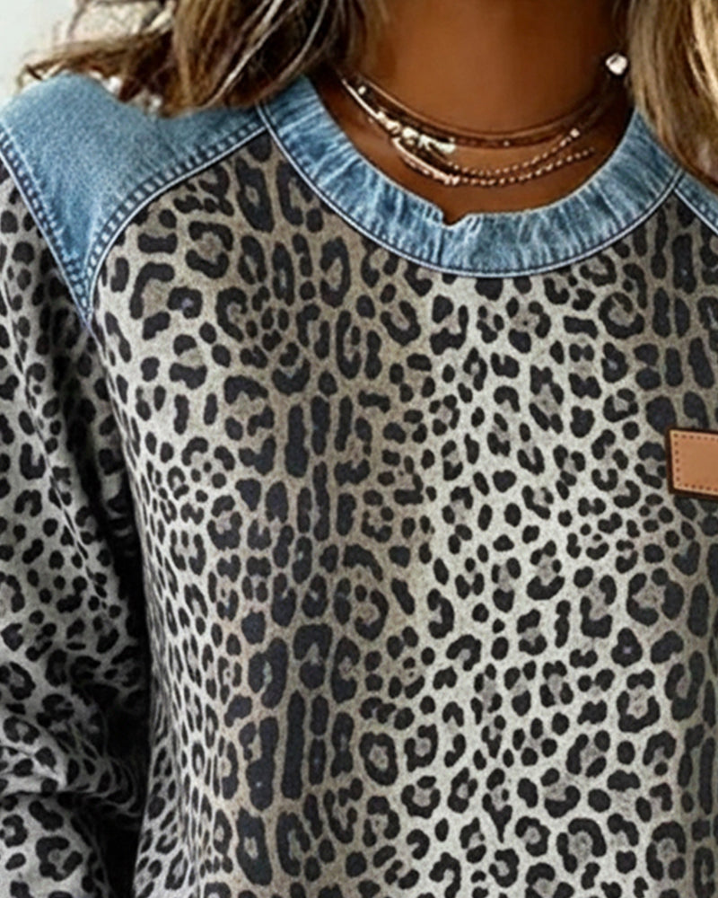ELARA™ | Leopard Patchwork Sweatshirt
