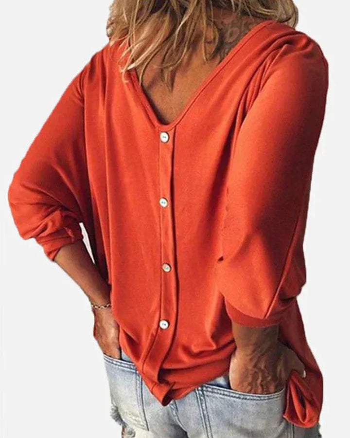 Amber | Button-Back V-Neck Blouse