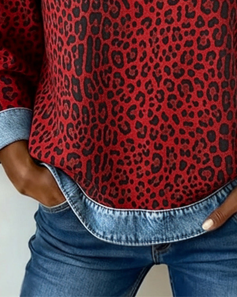 ELARA™ | Leopard Patchwork Sweatshirt