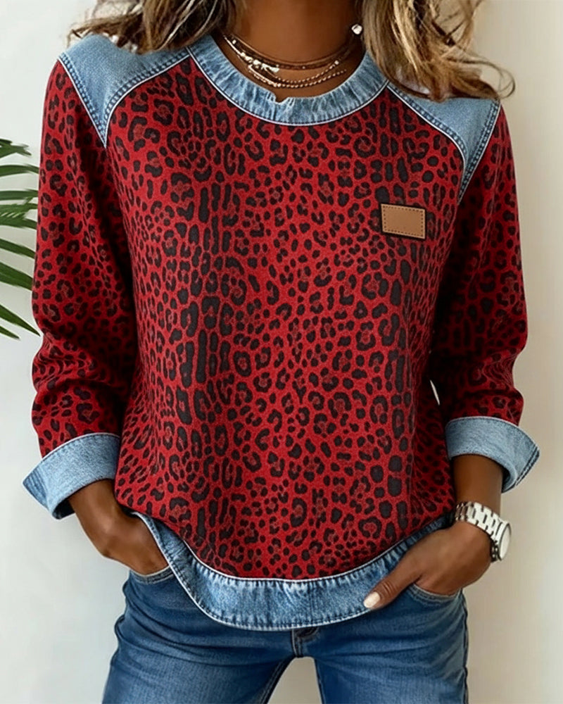ELARA™ | Leopard Patchwork Sweatshirt