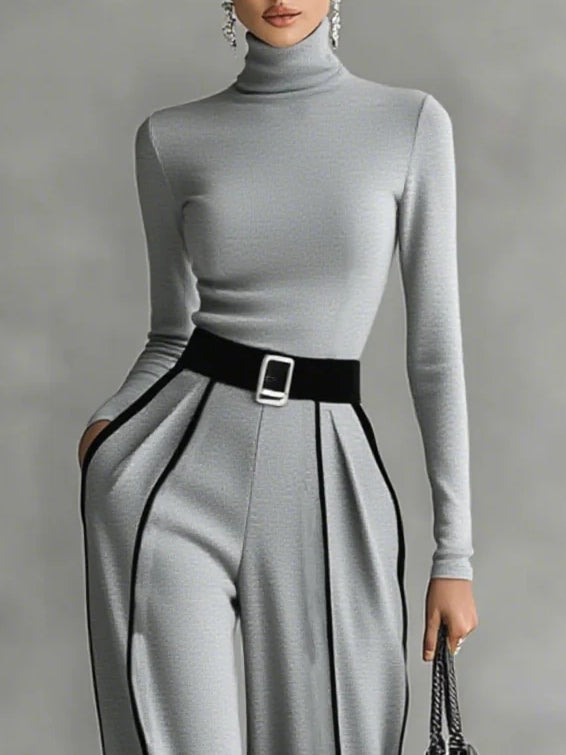 Renata™ | High-Neck Top & Wide-Leg Trousers Set With Belt