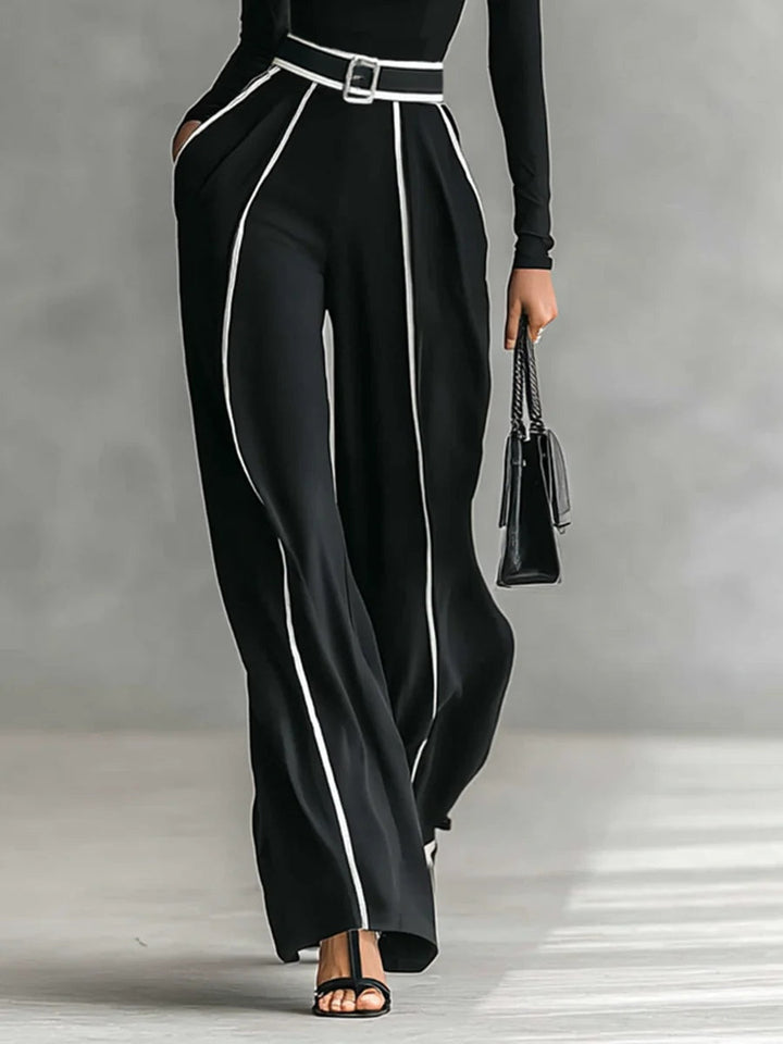 Renata™ | High-Neck Top & Wide-Leg Trousers Set With Belt