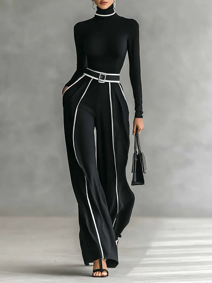 Renata™ | High-Neck Top & Wide-Leg Trousers Set With Belt