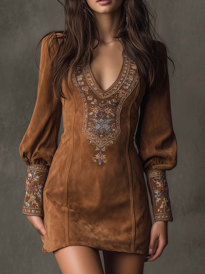 Viola | Embroidered Suede Mini Dress