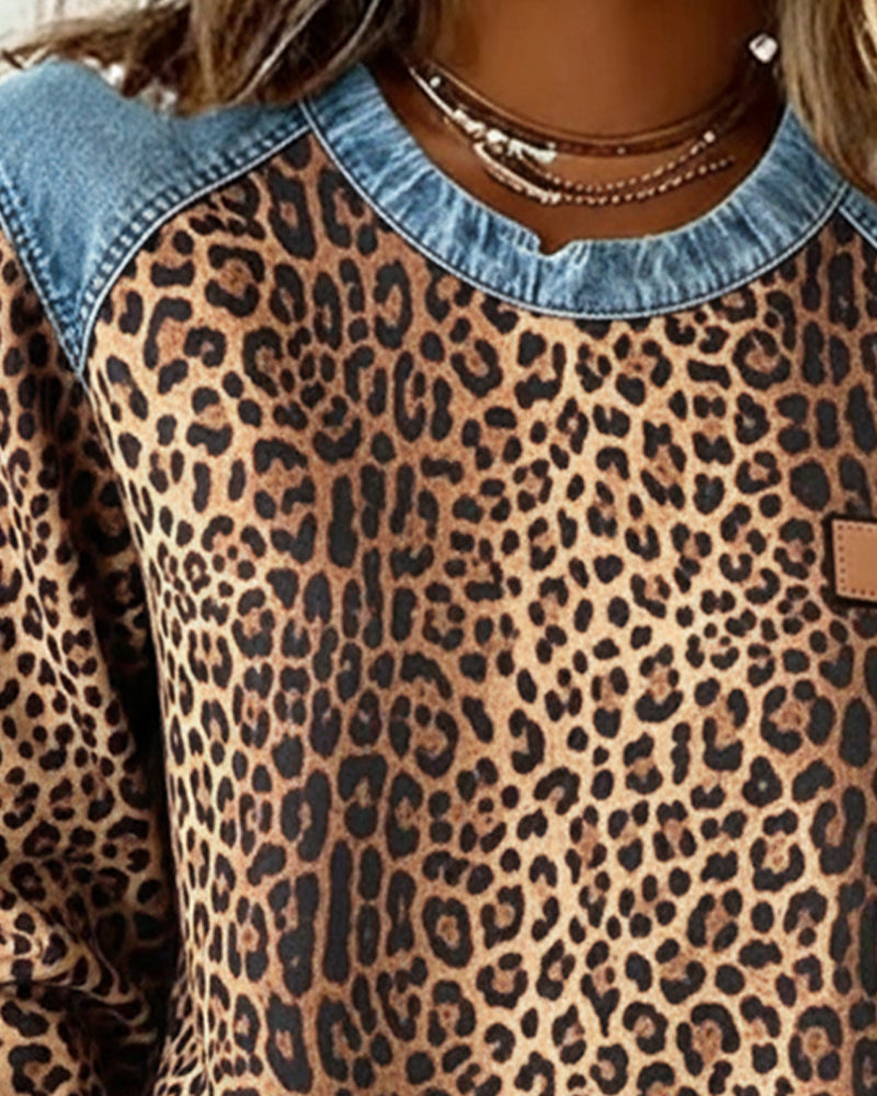 ELARA™ | Leopard Patchwork Sweatshirt