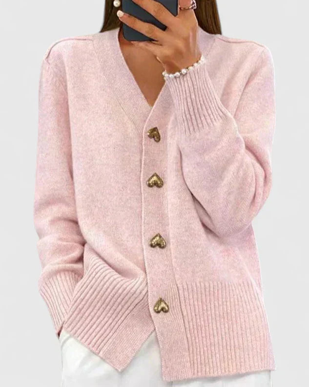 Zia - Heart Button Cardigan